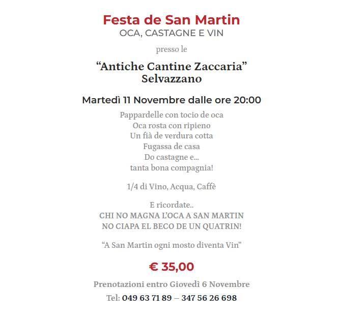 Martedì 11 Novembre 2025: Festa de San Martin